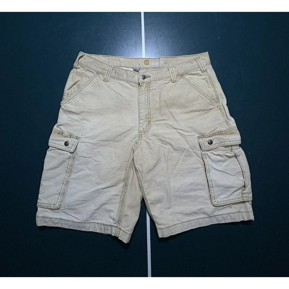 Carhartt Relaxed‎ Fit Cotton Canvas Cargo Shorts Mens 34 White Faded Pockets